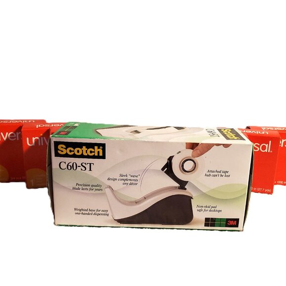 Scotch C60-ST Desktop Desk Tape Dispenser with 6 rolls of tape. Black/Silver - Picture 2 of 4